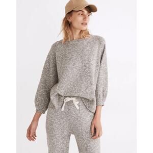 Madewell Telluride Pullover Sweater in Marled Storm XL 3/4 Puff Sleeve Basic